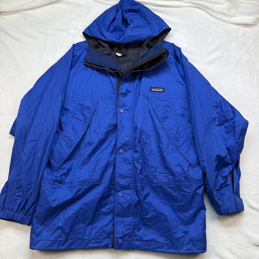 Patagonia‎ Kids Rain Jacket Blue Hooded Waterproof Vintage Size L 12